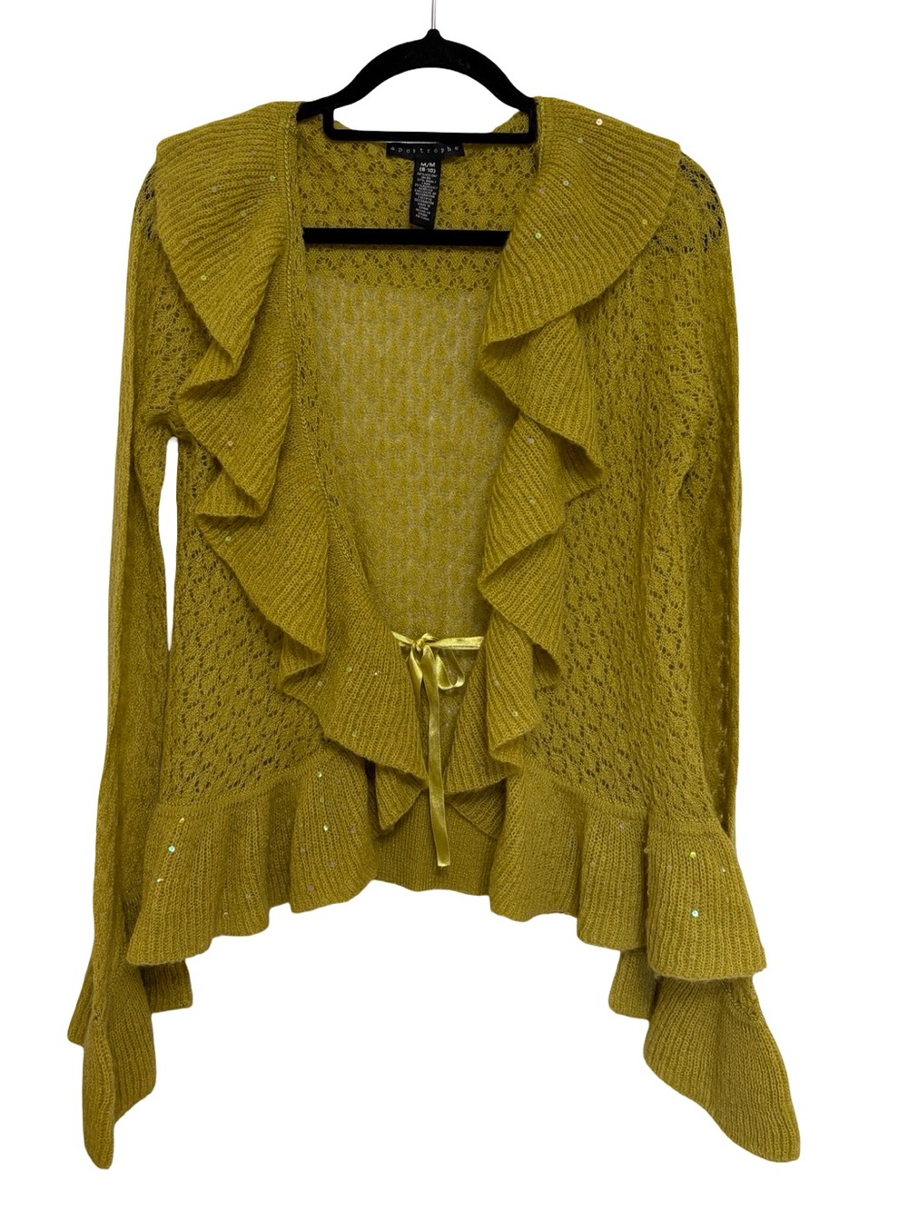 Apostrophe Wool Blend Forest Fairy Grunge Tie Front Ruffle Cardigan - Size M